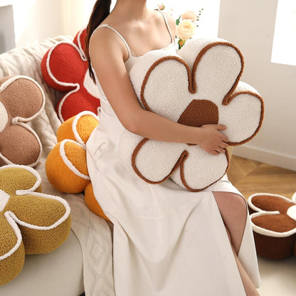 HOKIPO Plush Cotton Flower Cushion | Decorative Throw Pillow for Bed & Sofa - Orange