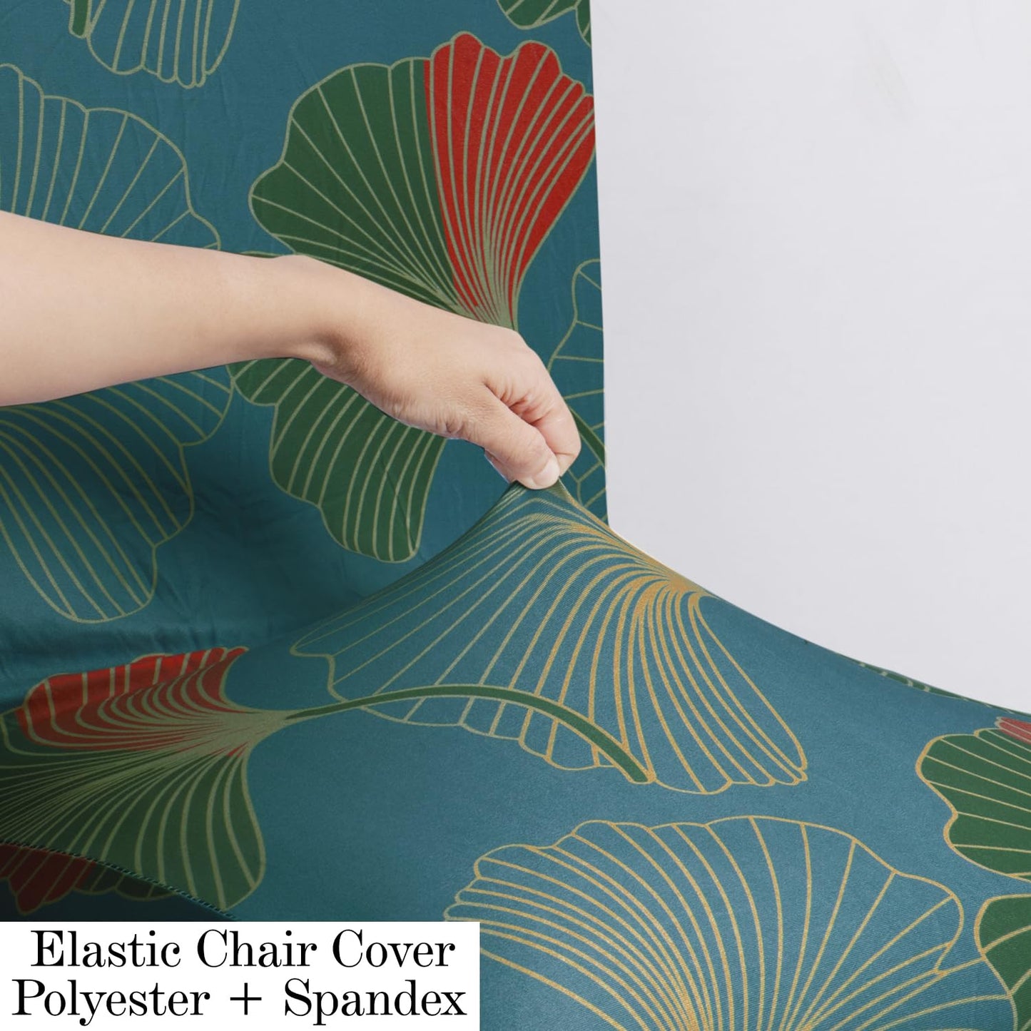 Polyester Dining Chair Covers Set of 4/6 with Matching Tablecloth, Ginkgo Blue Storm