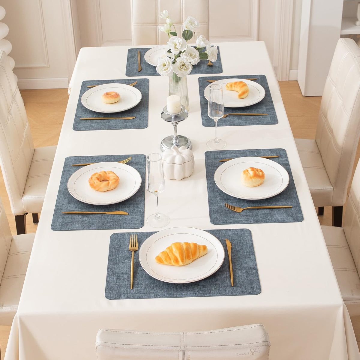 Premium Faux Leather Dining Table Mats, Blue