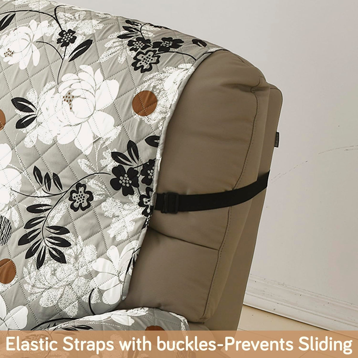 Water Repellent & Waterproof Quilted Recliner Sofa Cover for Small / Large - Feather Brown Floral