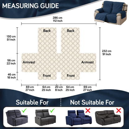 UrbanQuilt Recliner Sofa Slipcover Mat with Dual Belt for 1/2/3 Seater - Navy Blue