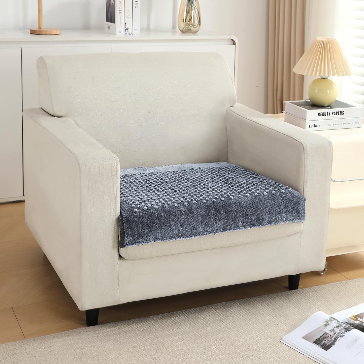Handloom Made Thick Poly Velvet Reversible Sofa Mat for 1/2/3 Seater, Silver Grey