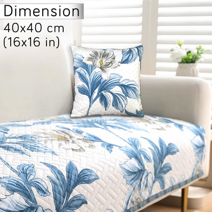 HOKIPO Printed Quilted Sofa Cushion Cover Pack of 2, Celadon Blue Camellia
