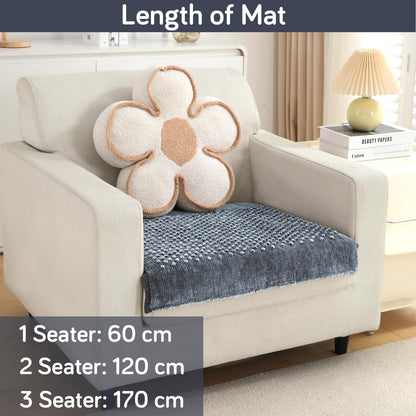 Handloom Made Thick Poly Velvet Reversible Sofa Mat for 1/2/3 Seater, Silver Grey