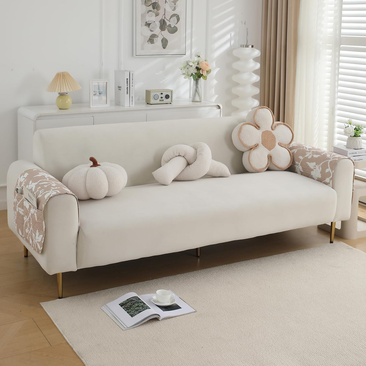 Water Repellent + Waterproof Quilted Sofa Mats, Buff Brown Sillehoute Floral