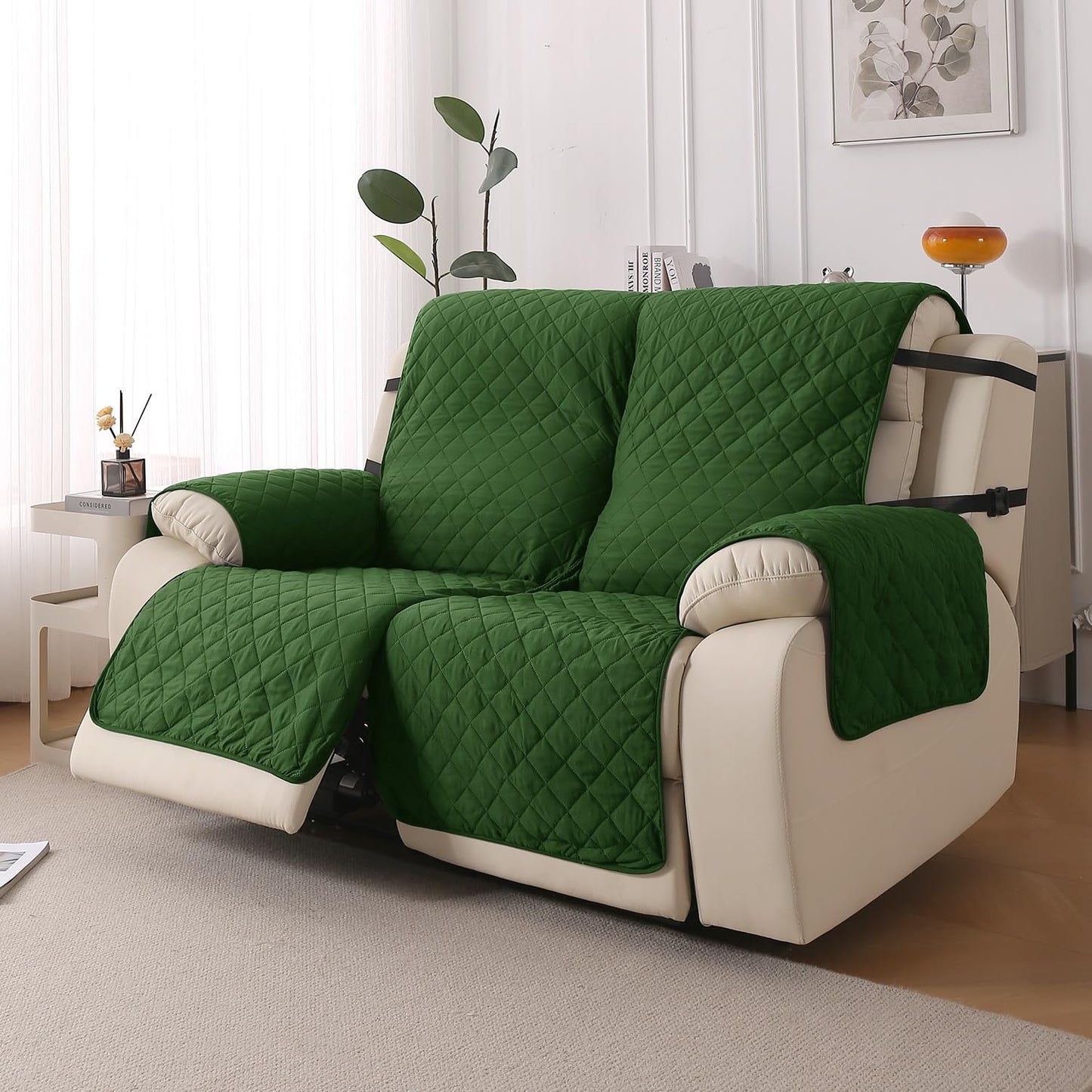 UrbanQuilt Recliner Sofa Slipcover Mat with Dual Belt for 1/2/3 Seater - Forest Green