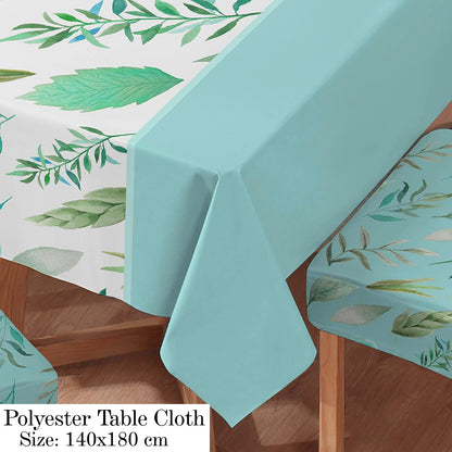 Polyester Dining Chair Covers Set of 4/6 with Matching Tablecloth, Varied Leaves Rhine Blue