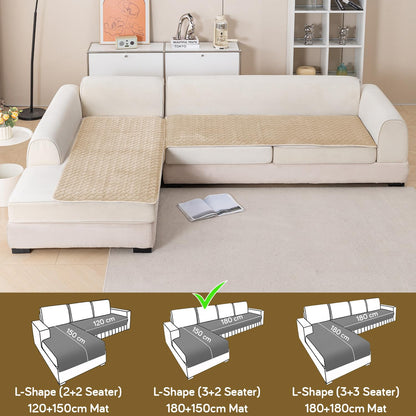 Diamond Plush Premium Quilted L Shape Sofa Cover Seat Mat, Beige