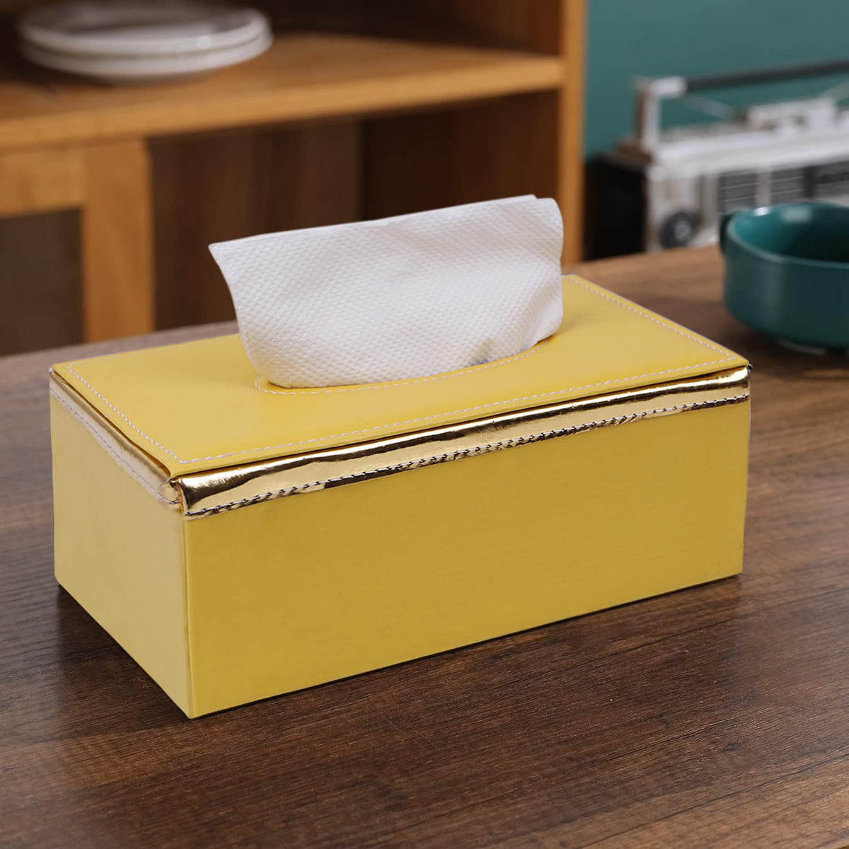 buy yellow leatherite tissue box | HOKIPO