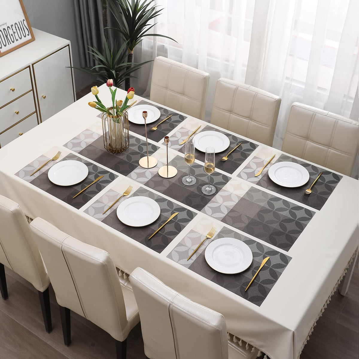 PVC Dining Table Mats, Geometric Grey