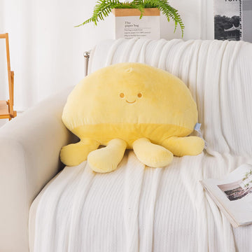 HOKIPO Octopus Shaped Cushion for Kids Room & Nursery, 51x39 cm, Yellow