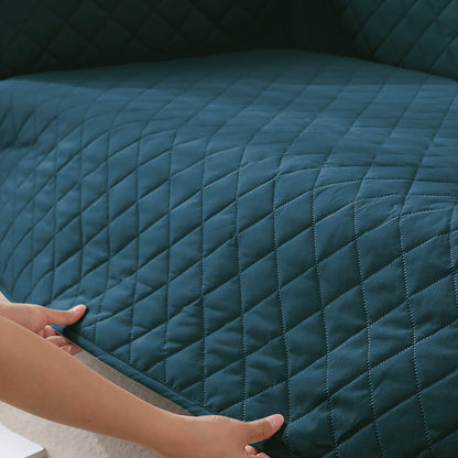 HOKIPO Quilted Reversible One Piece L Shape 4/5/6 Seater Sofa Cover Mat, Peacock Blue