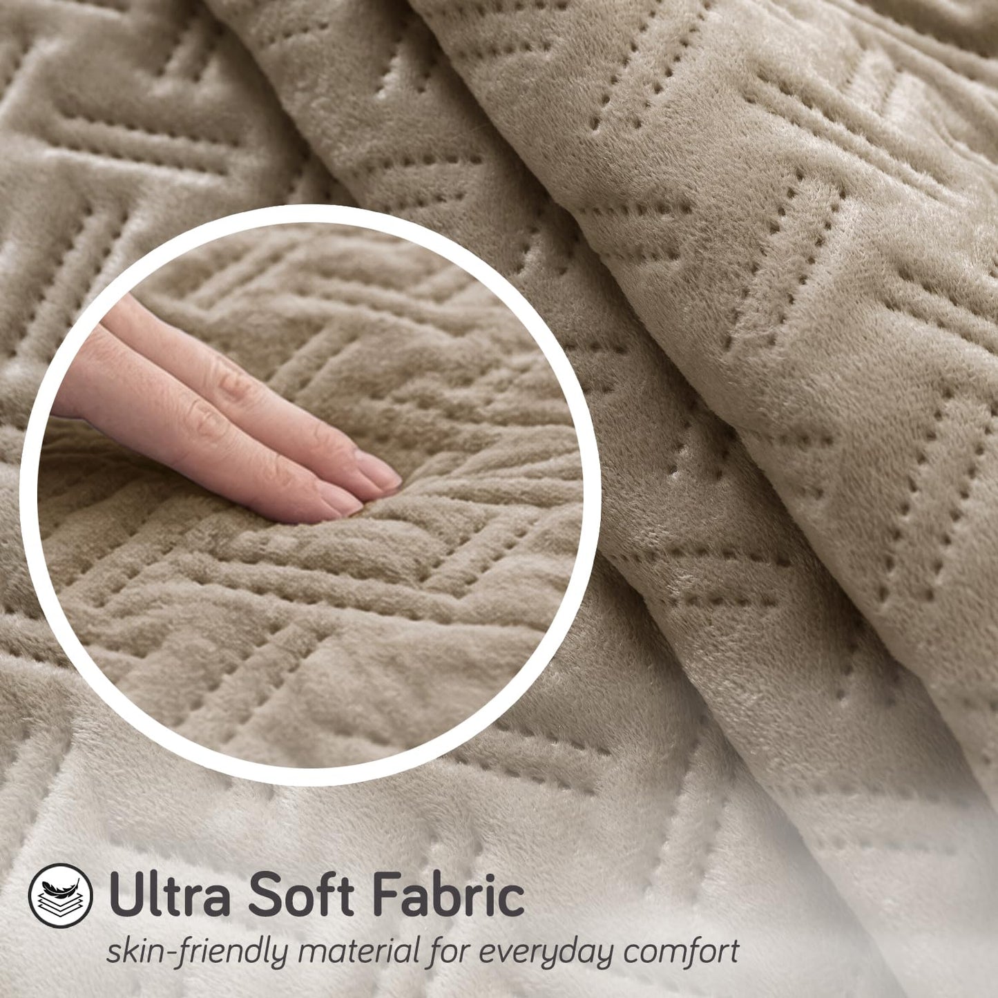 Premium Velvety Quilted Softline 5-Seater Sofa Cover (3+1+1), Latte Brown