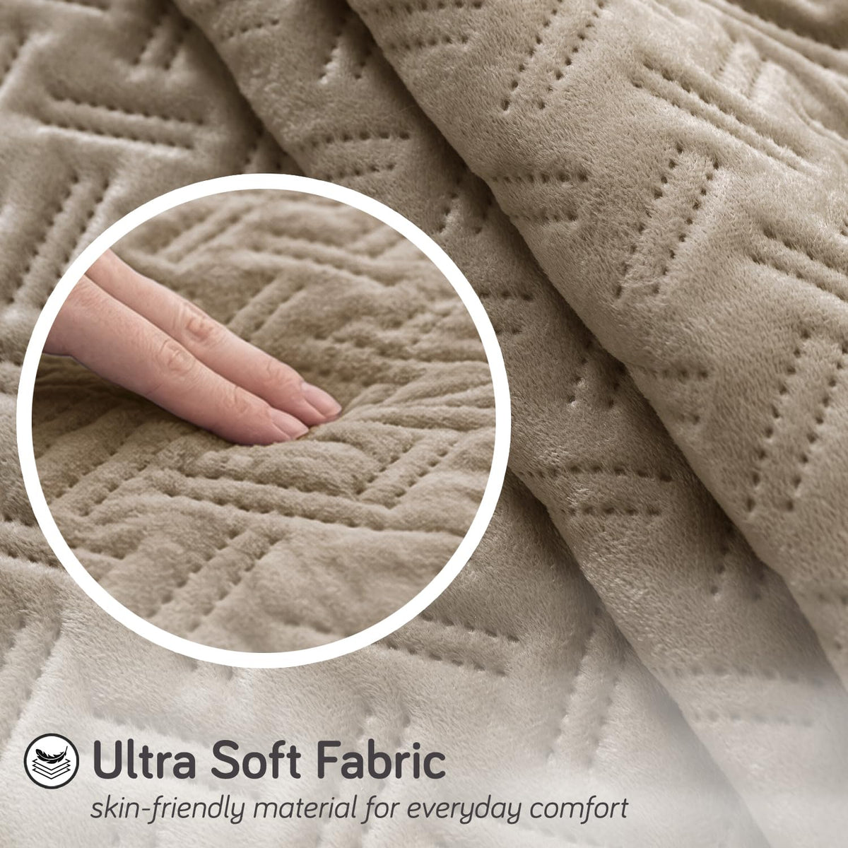 Premium Velvety Quilted Softline 5-Seater Sofa Cover (3+1+1), Latte Brown