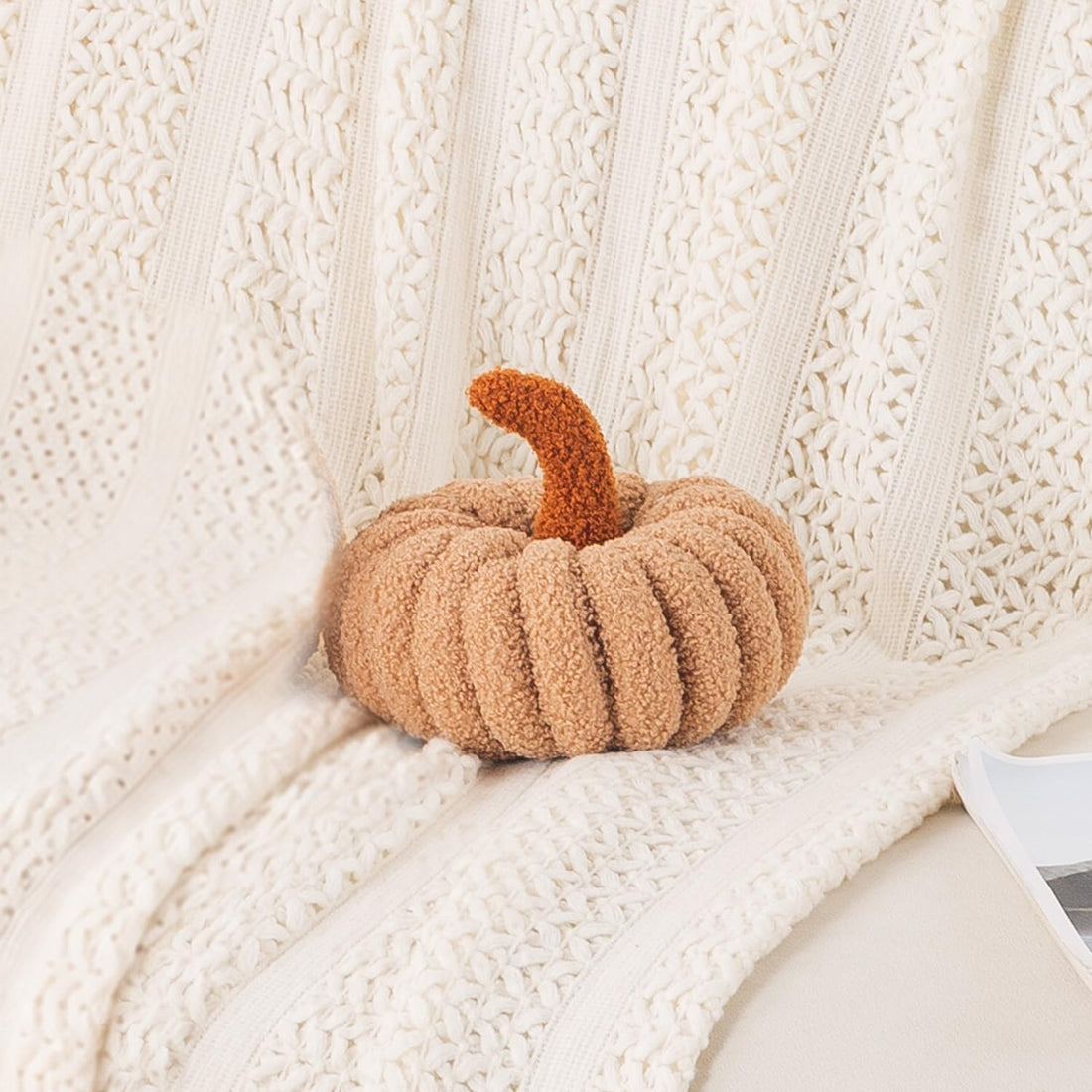 HOKIPO Pumpkin Shaped Throw Pillow for Fall & Party Decor, 20 cm, Beige