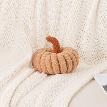 HOKIPO Pumpkin Shaped Throw Pillow for Fall & Party Decor, 20 cm, Beige