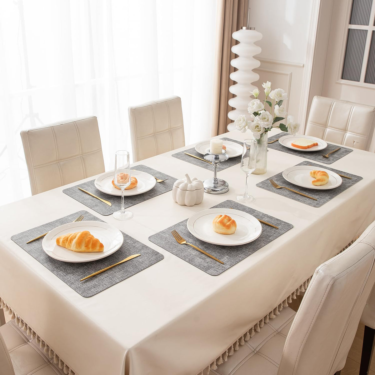 Premium Faux Leather Dining Table Mats, Grey