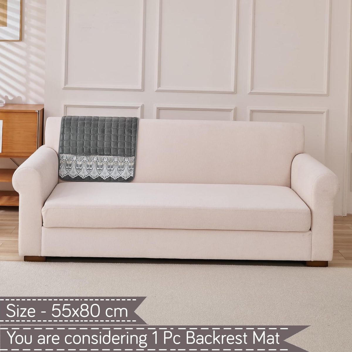 BelleLace Series Imperial Milk Velvet Sofa Cover Mat with Lace Design - Porpoise Grey