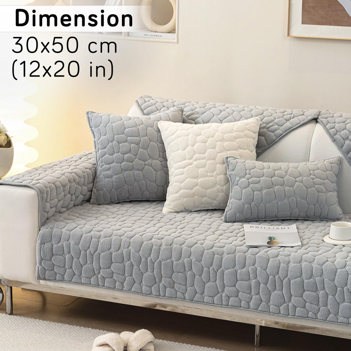 Buy Moon Grey colour Zippered Pebble Texture Milk Velvet Sofa Pillow Covers