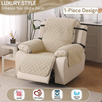 UrbanQuilt Recliner Sofa Slipcover Mat with Dual Belt for 1/2/3 Seater - Beige