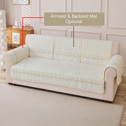 BelleLace Series Imperial Milk Velvet Sofa Cover Mat with Lace Design - Pearl White