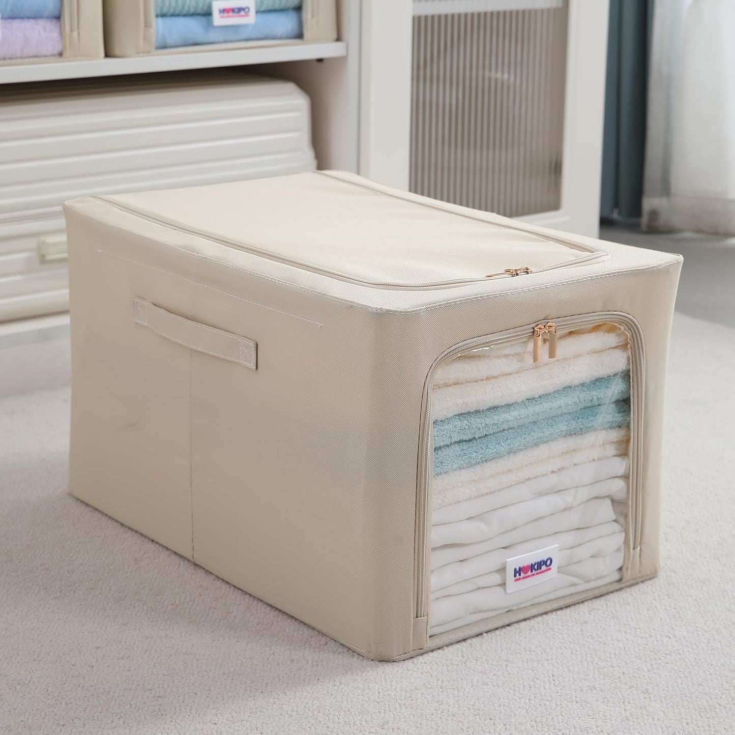 600D Oxford Fabric Wardrobe Organizer for Storage - Beige
