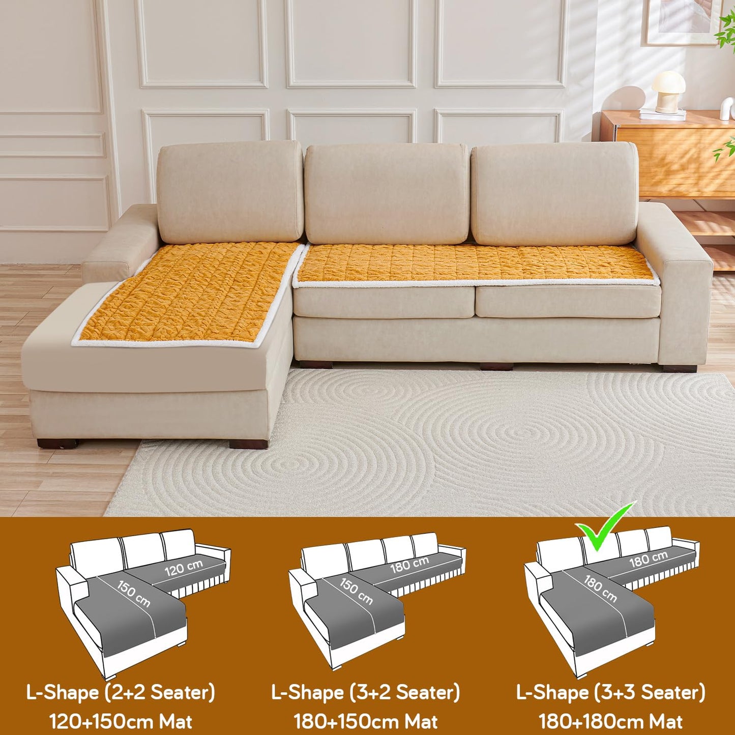 Buy Honey Yellow Italian Caelora Luxury Jacquard Plush L Shape Sofa Mat | HOKIPO