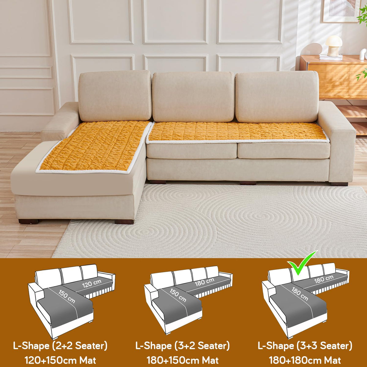 Buy Honey Yellow Italian Caelora Luxury Jacquard Plush L Shape Sofa Mat | HOKIPO