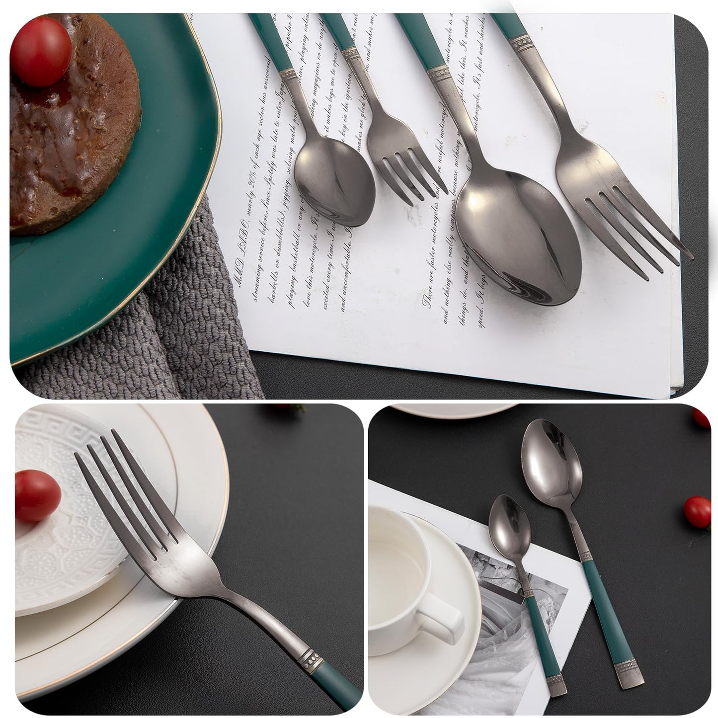 Cutlery Set of 18 / 24 Pcs Stainless Steel Flatware Set, Mirror Finish - Black