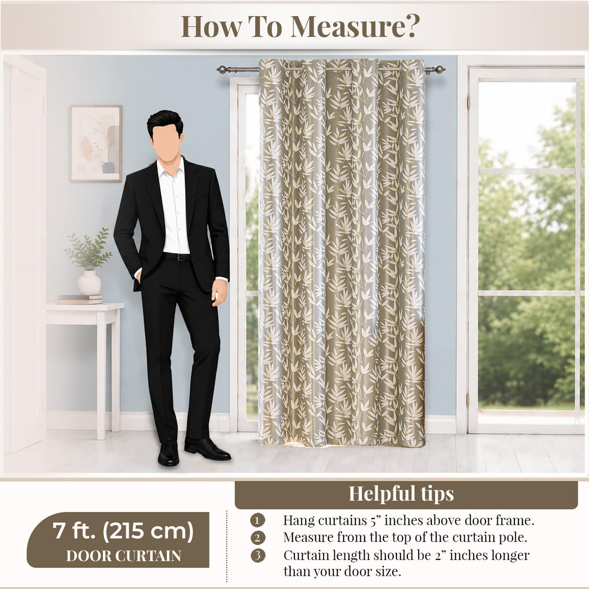 HOKIPO Luxe Foliage Foil Printed Curtains, 7 Feet Long - Taupe - image 8