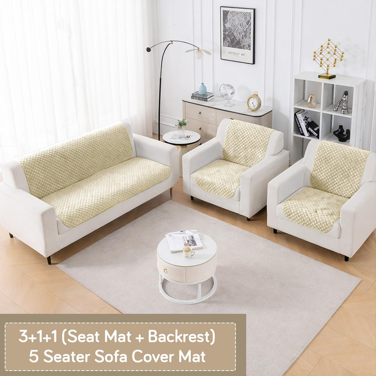 Quilt Classic 5-Seater Sofa Cover (3+1+1), Beige