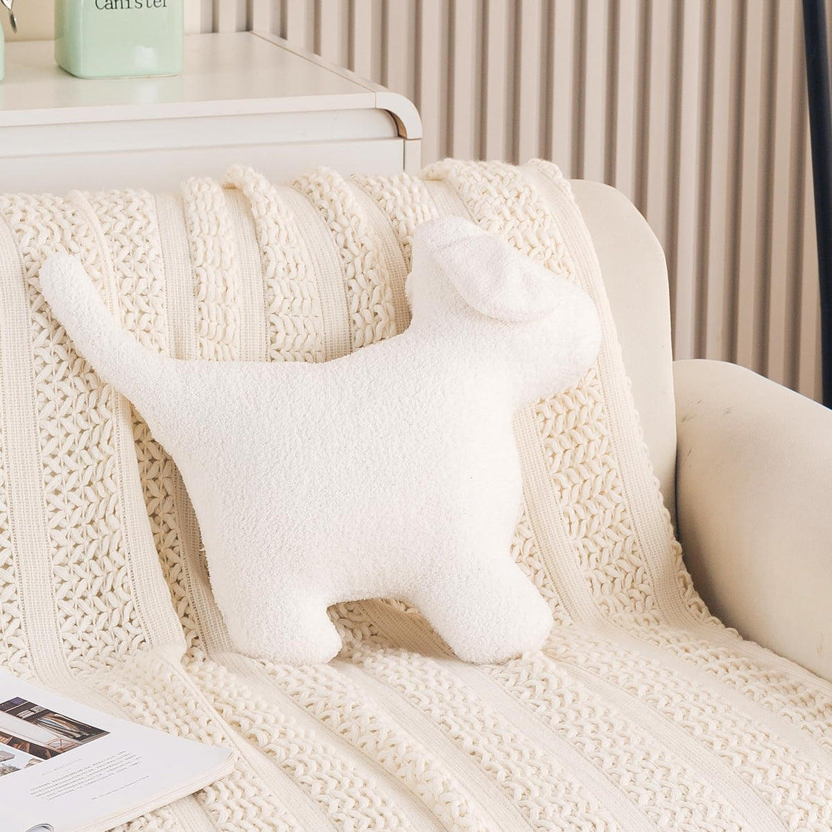 HOKIPO Puppy Shaped Plush Cushion for Kids Room & Nursery, 42 cm, White