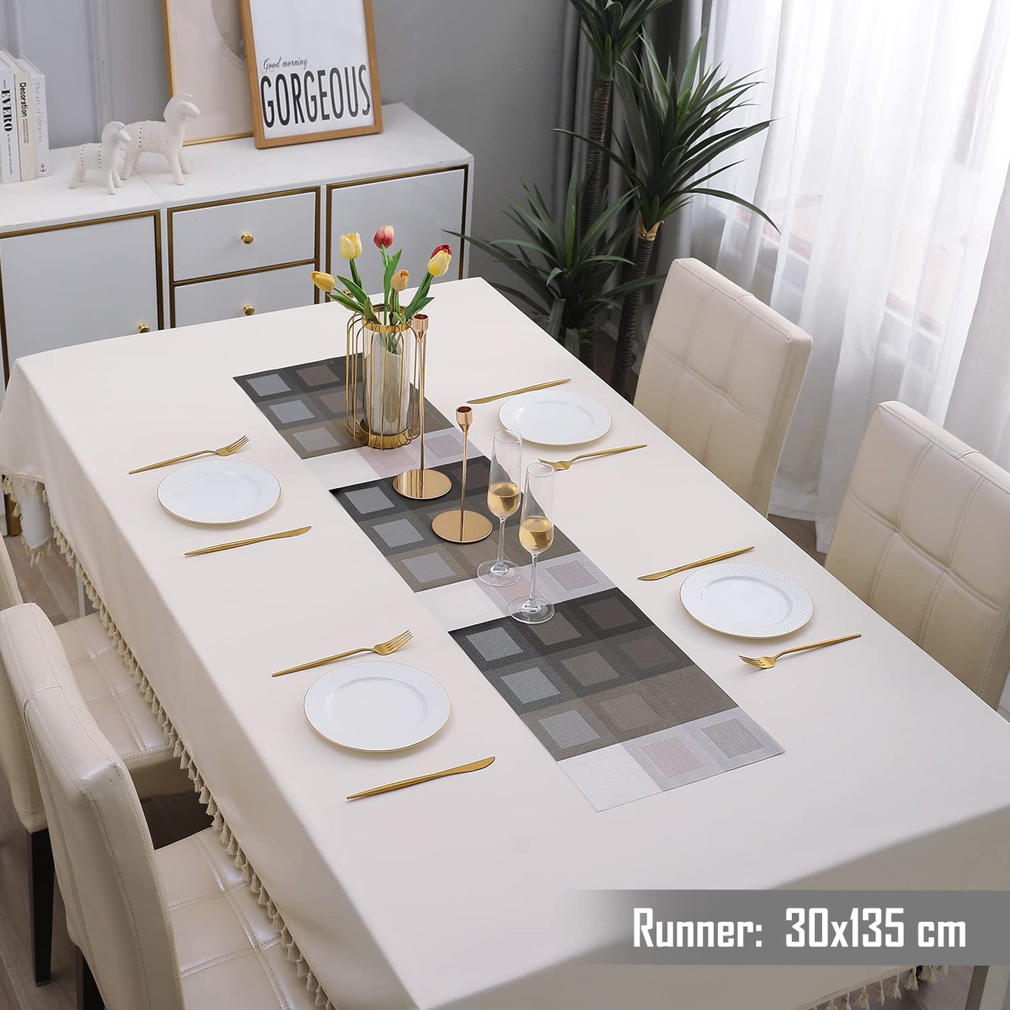 PVC Table Runner Dinner and Coffee Table, 30x135 cm, Gradient Brown