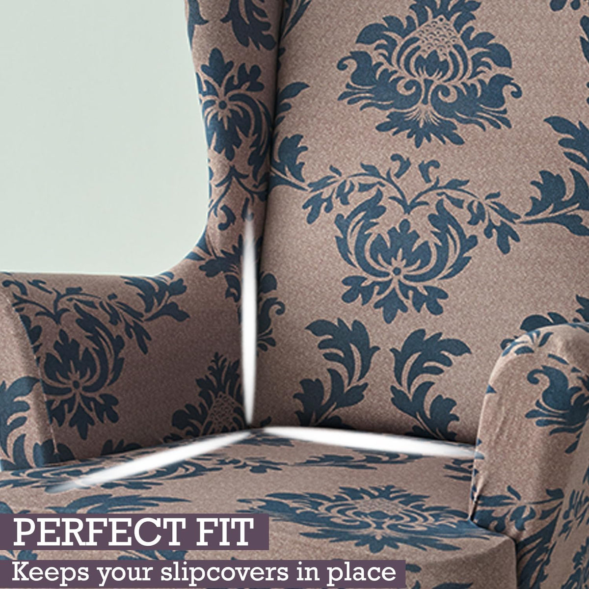 Light Coffee Lotus Damask Elastic Wing Chair Covers