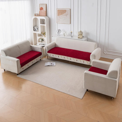 Serenity Tassel Chenille Sofa Cover with Tassel – Crimson Ruby