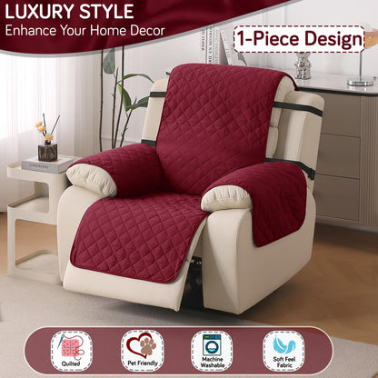 UrbanQuilt Recliner Sofa Slipcover Mat with Dual Belt for 1/2/3 Seater - Maroon