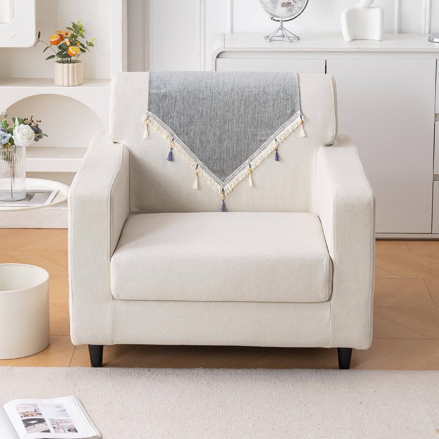 Serenity Tassel Chenille Sofa Cover with Tassel – Glacier Silver