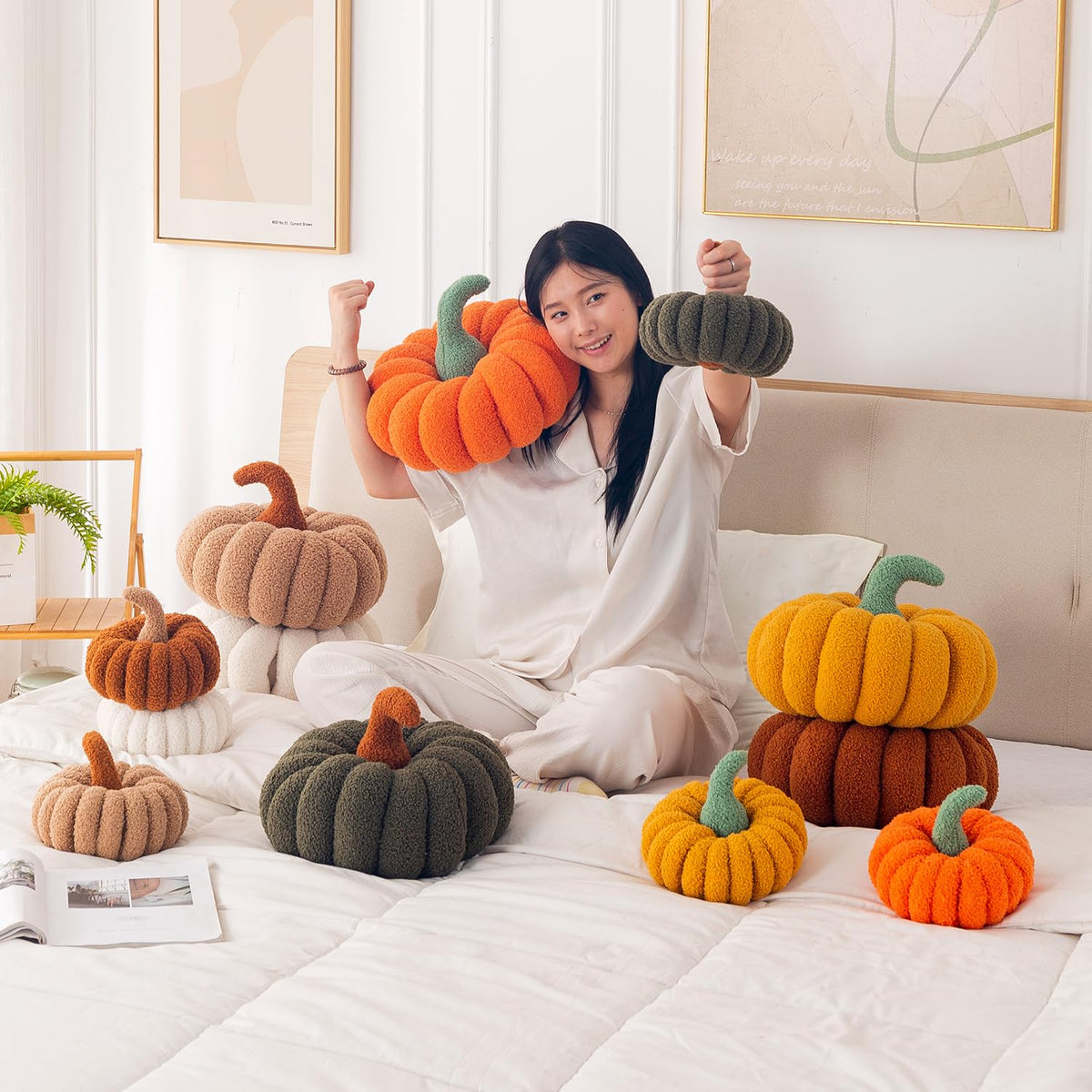 HOKIPO Pumpkin Shaped Throw Pillow for Fall & Party Decor, 35 cm, Yellow