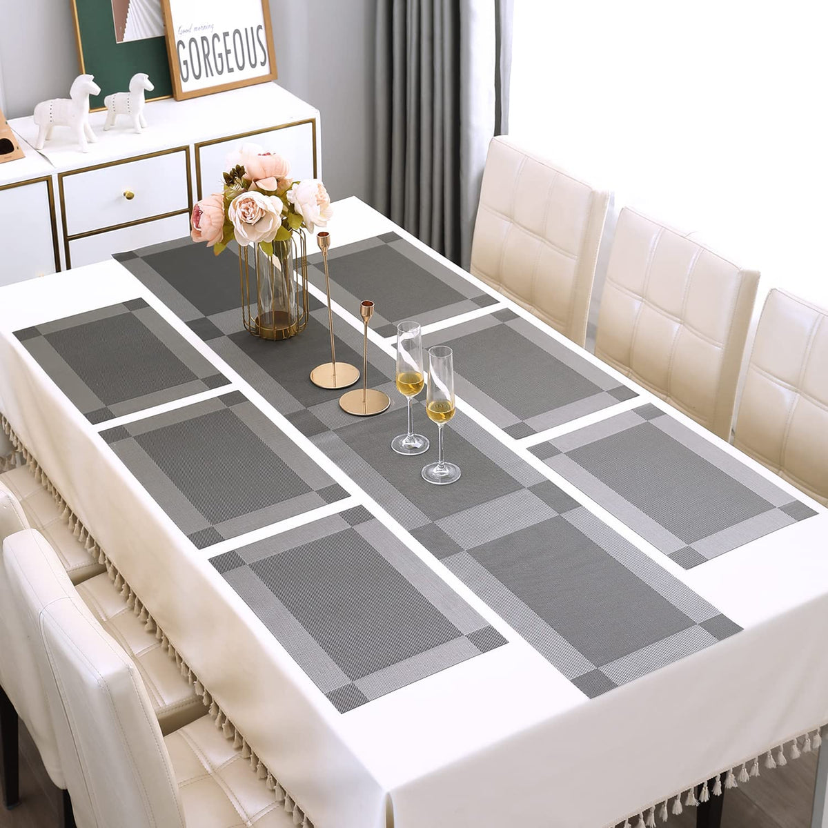 PVC Dining Table Mats, Dark Grey