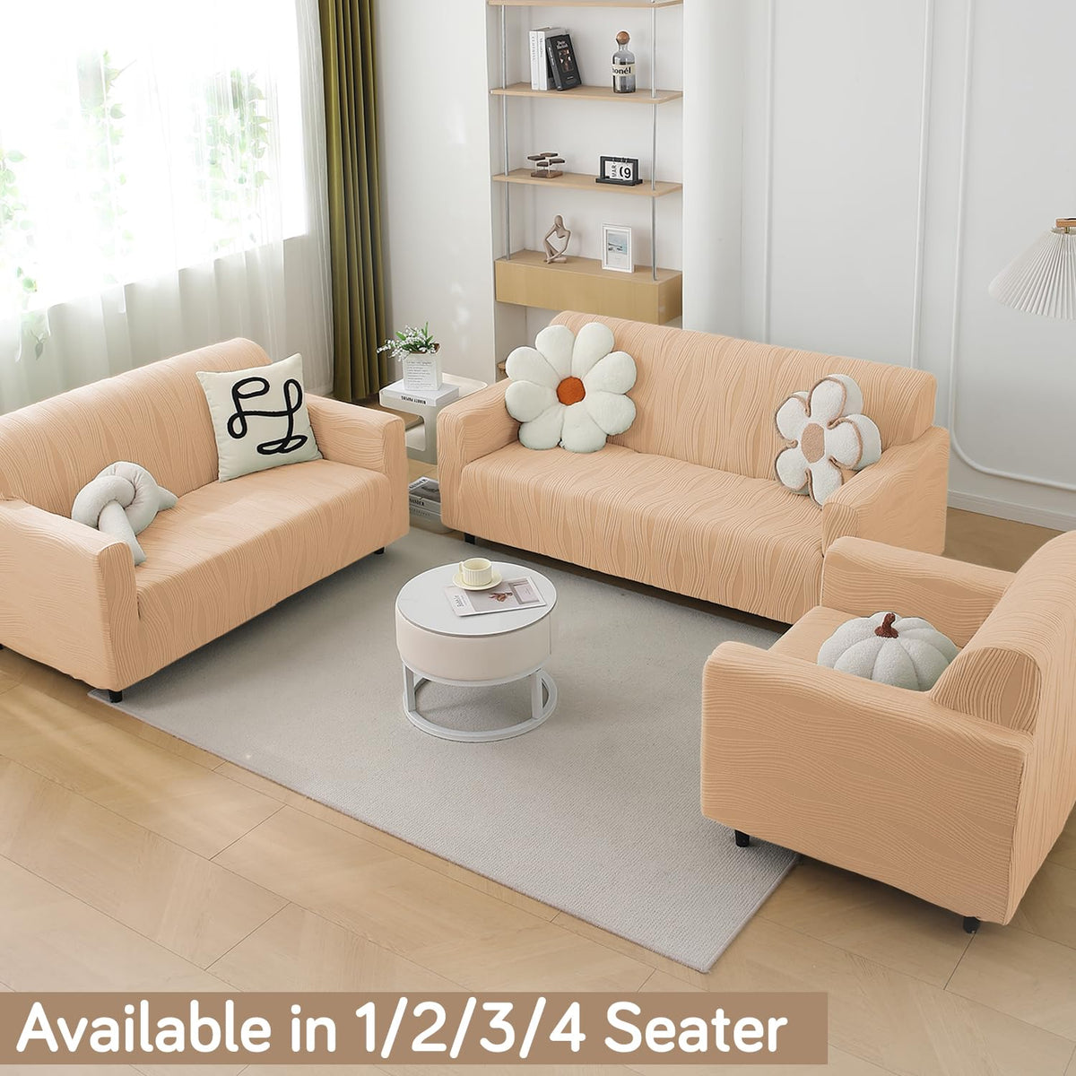 Buy blush beige colour nestiva series knitting jacquard sofa cover 1/2/3/4 seater fully covered