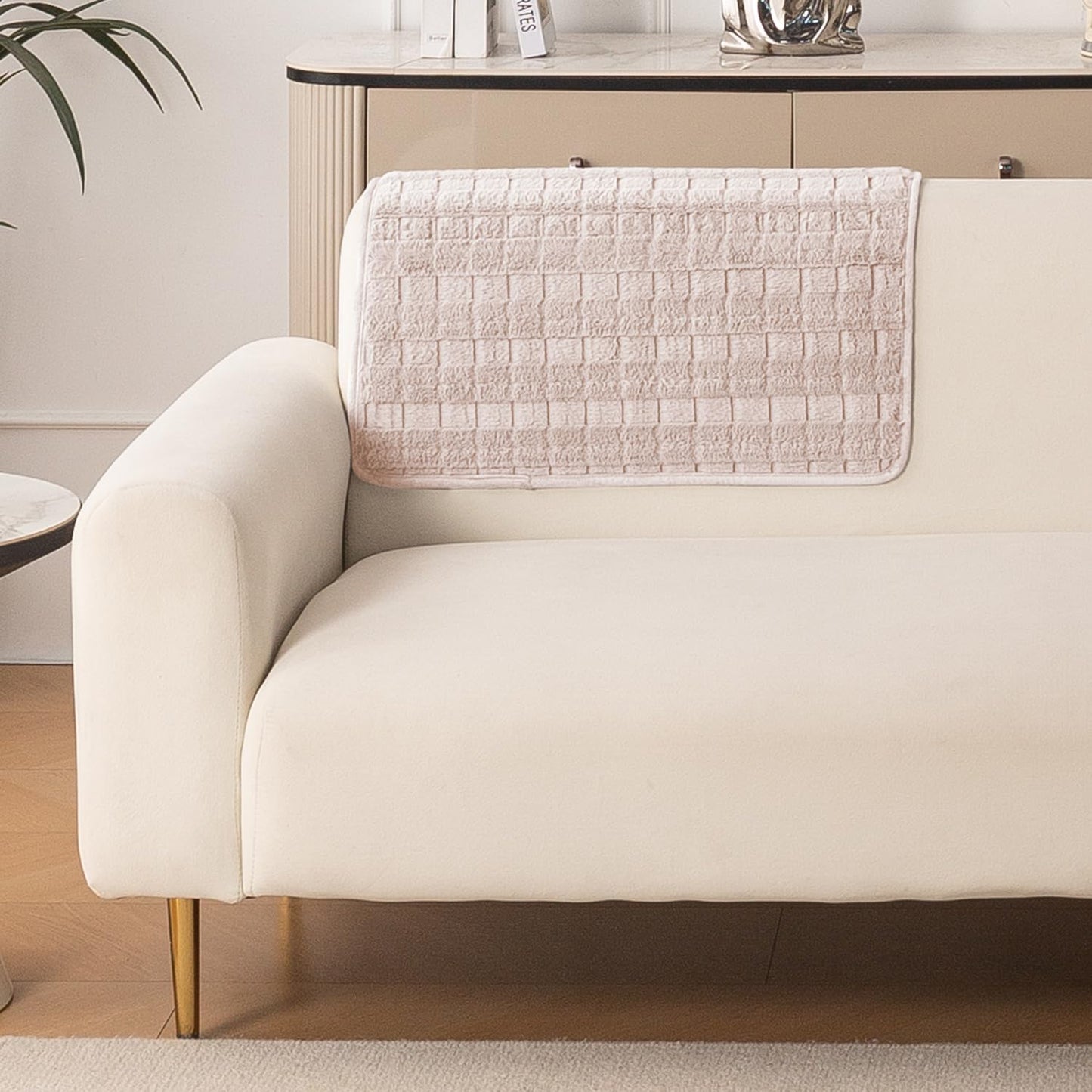 Premium Plush Anti Slip Sofa Cover Mat, Beige