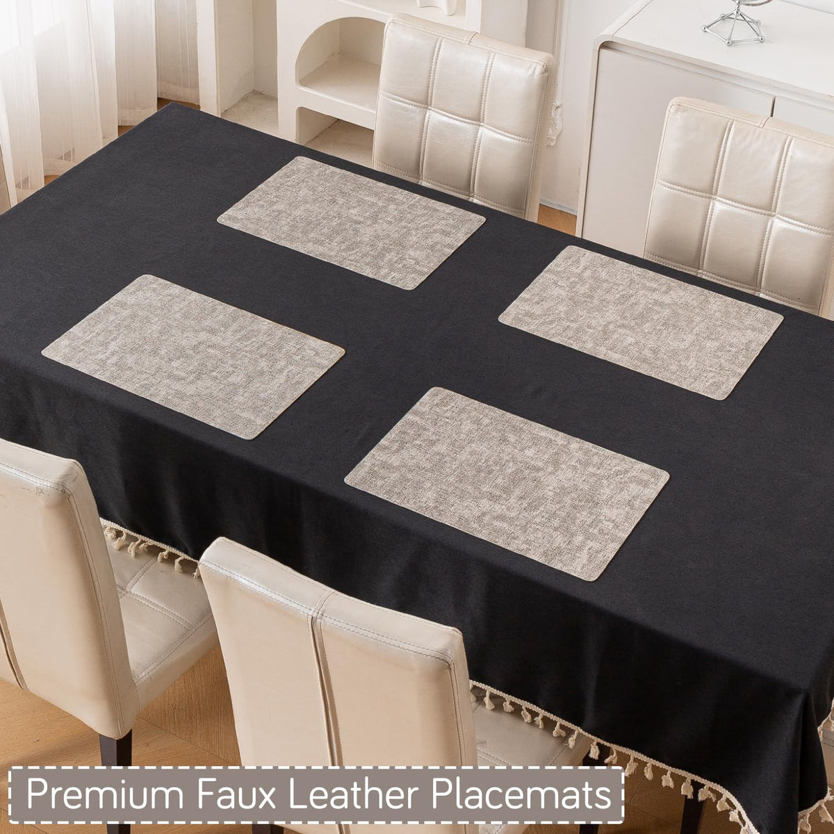 Modern Weaves Royal Luxe Faux Leather Mats for Dining Table - Fog Grey