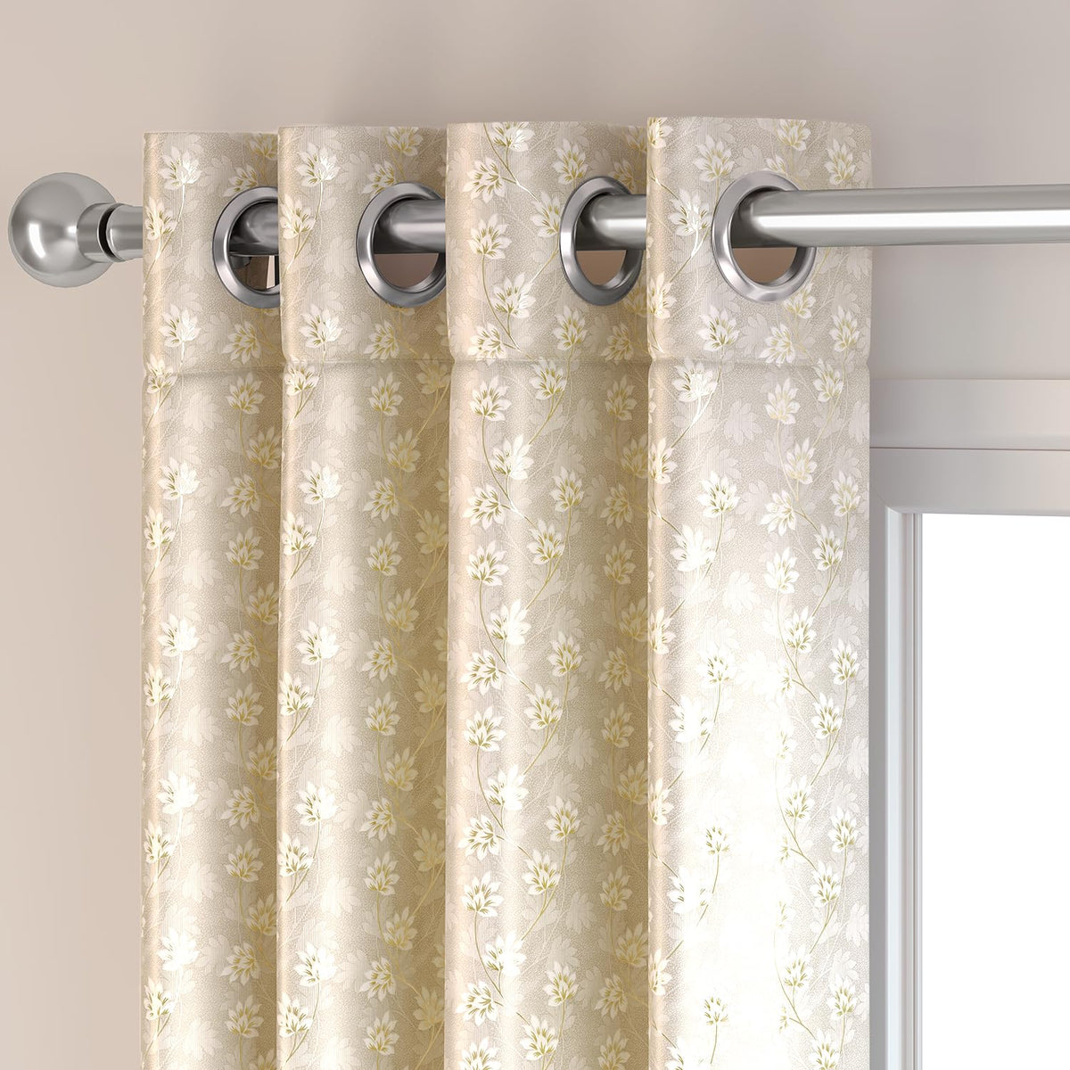 HOKIPO Vogue Shine Eyelet Curtains, 7 Feet Long - Champagne Beige - image 7