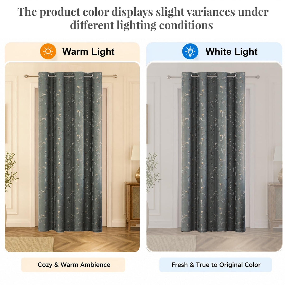 HOKIPO Golden Vine Eyelet Curtains, 7 Feet Long - Steel Grey - image 5
