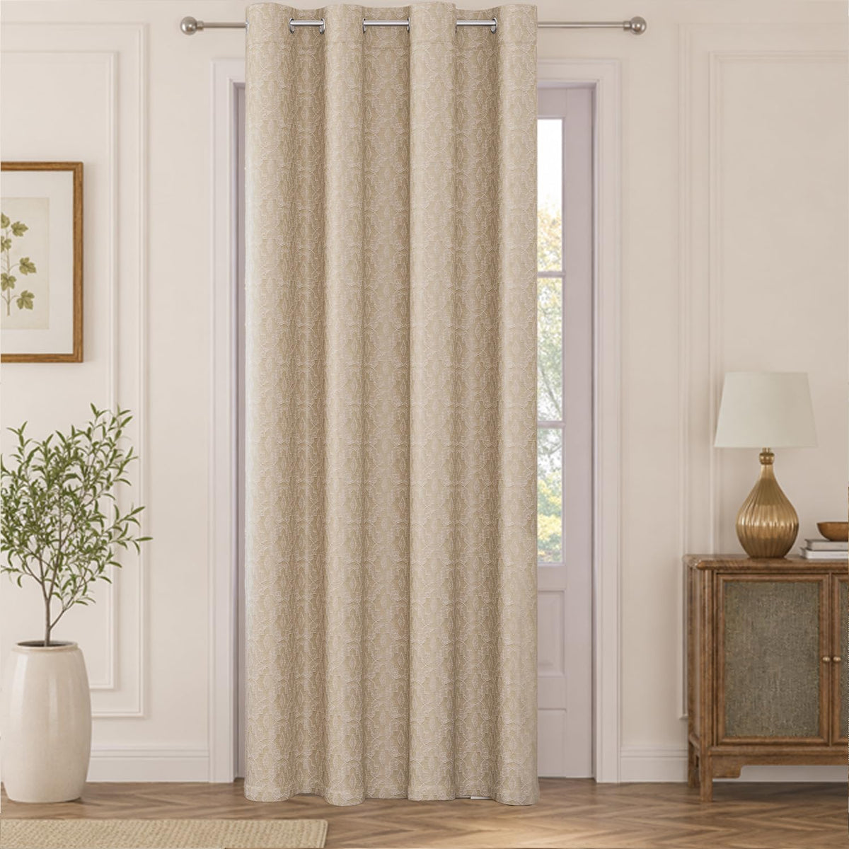HOKIPO Marrakesh Jacquard Eyelet Curtains, 7 Feet Long - Beige - image 2