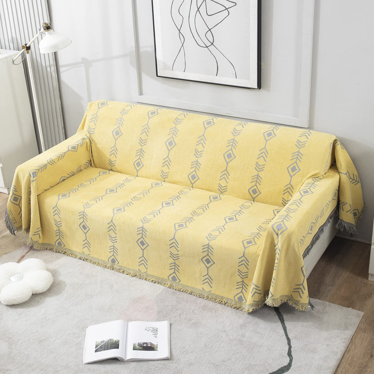 Yellow Aztec, Thick, Soft and Pet Friendly Chenille Sofa Cover Throw