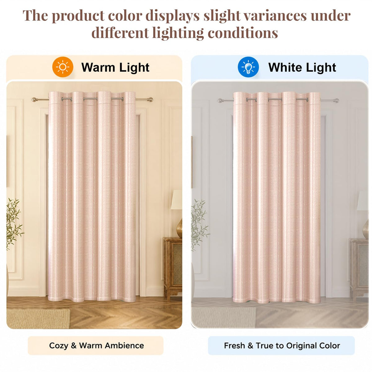 HOKIPO Royal Blend Eyelet Curtains, 7 Feet Long - Blush Pink - image 6