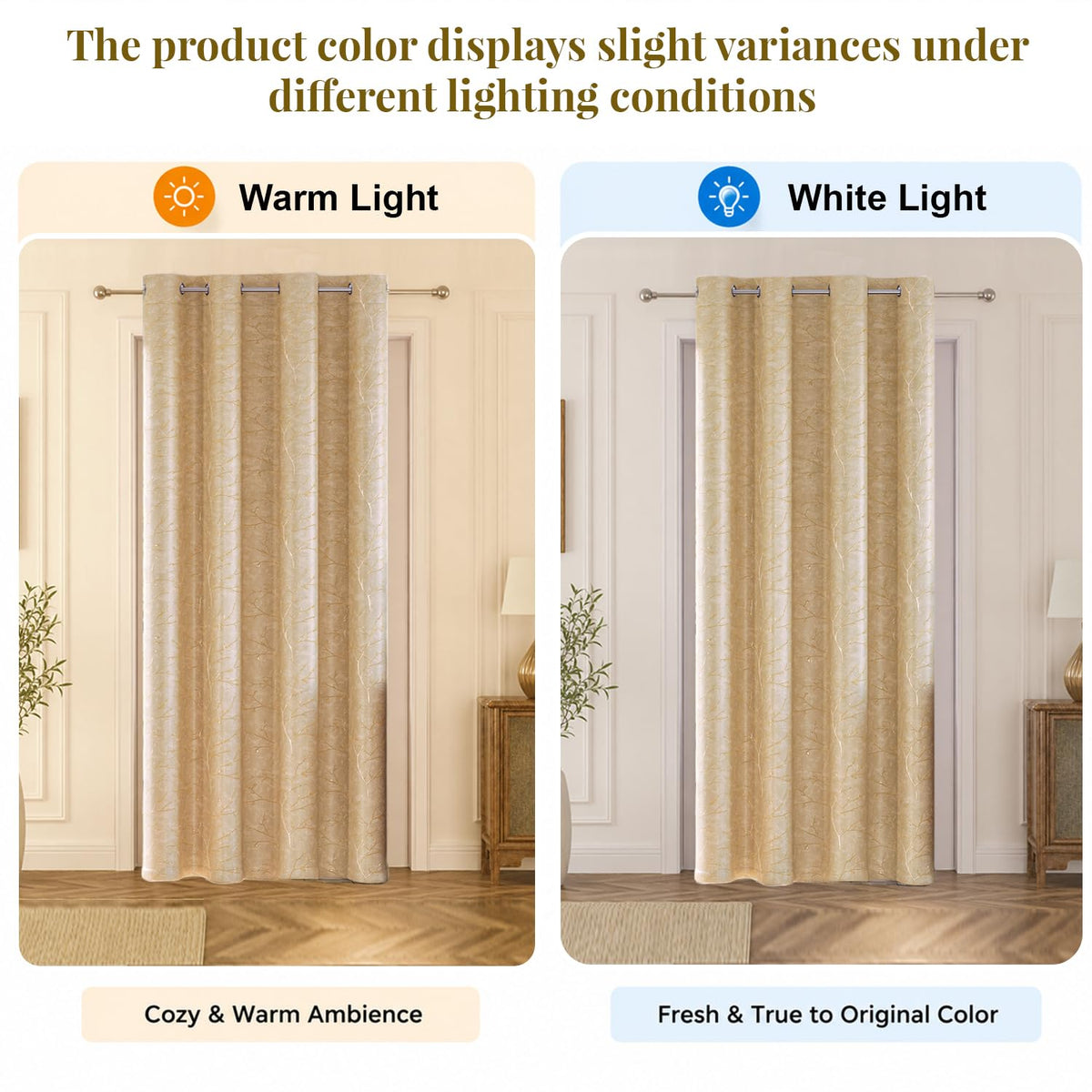 HOKIPO Shimmer Foil Printed Curtains, 7 Feet Long - Gold - image 6