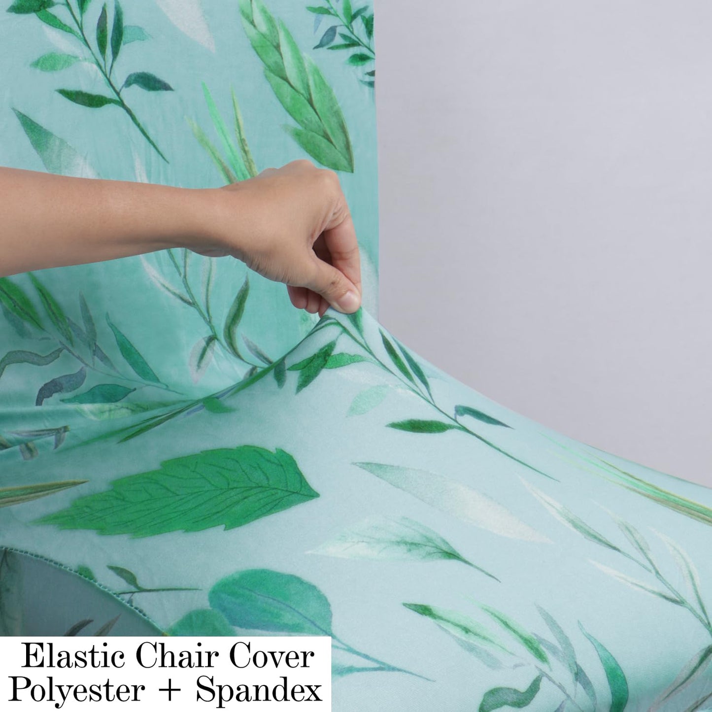 Polyester Dining Chair Covers Set of 4/6 with Matching Tablecloth, Varied Leaves Rhine Blue