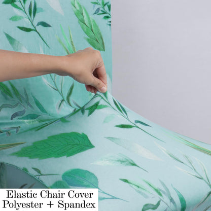 Polyester Dining Chair Covers Set of 4/6 with Matching Tablecloth, Varied Leaves Rhine Blue